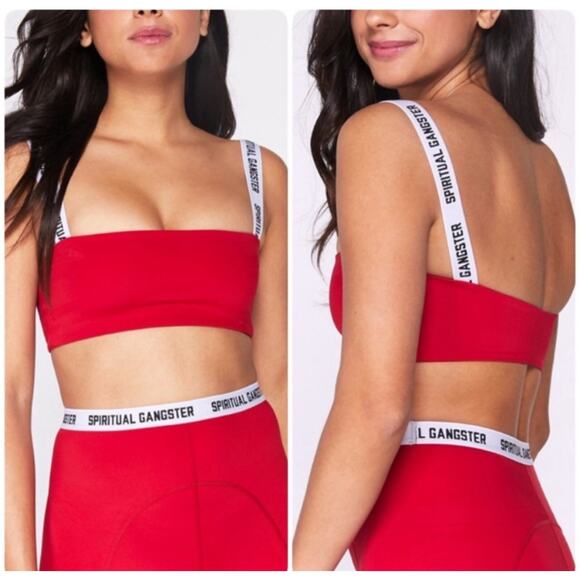 Spiritual Gangster Skylar Frame Red Bra Small Logo Strap Sporty Bralette - Picture 1 of 8